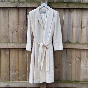 Vintage Jacobson's Coat Womens White Cream Medium Trench Mohair Classy Old Money